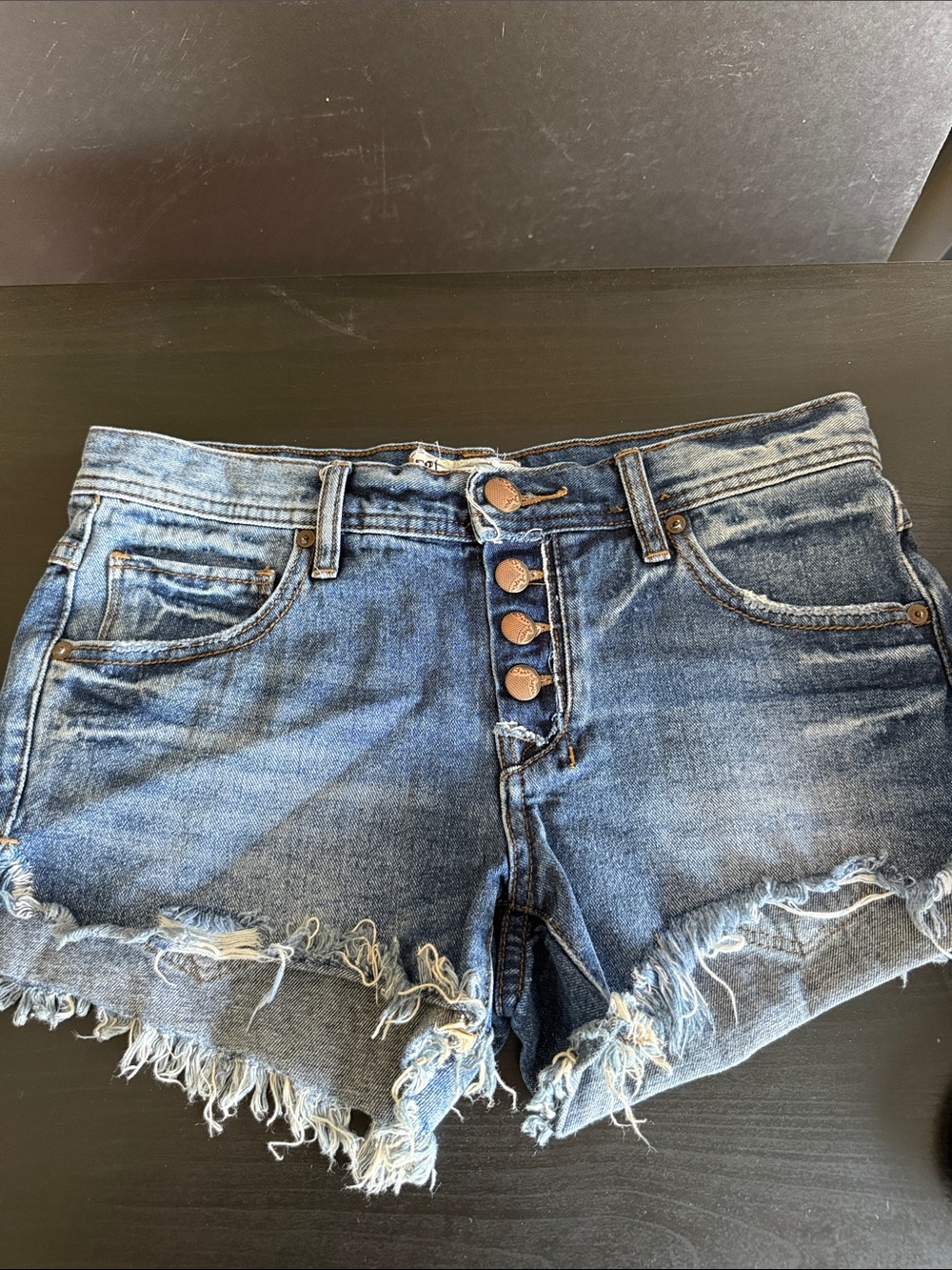 Free People Distressed Button-Fly Denim Shorts - Blue